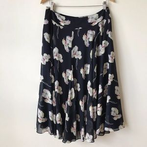 NWT Ann Taylor Mid Length Navy Floral Skirt